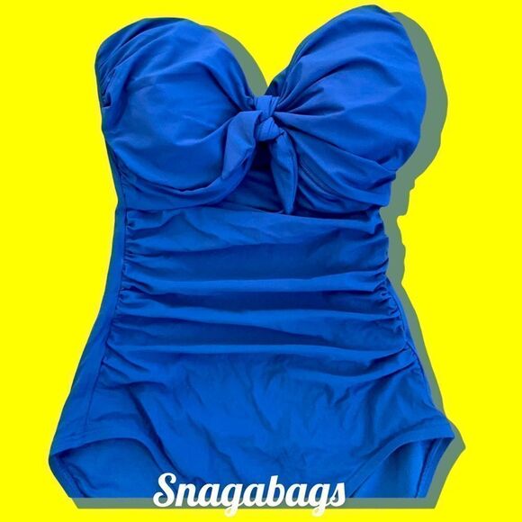 KATE SPADE NWT ONE PIECE BATHING SUIT SWIMWEAR BANDEAU CAPRI BLUE XS - Picture 5 of 6